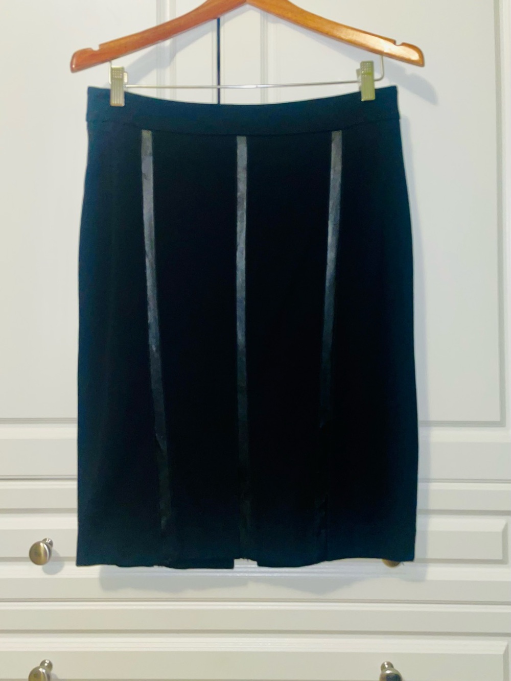 CACHE Black Pencil Skirt with Vertical Trim